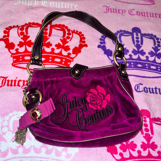 Vintage Rare Maroon Juicy Couture Purse Handbag Shoulder Bag Velour Y2K