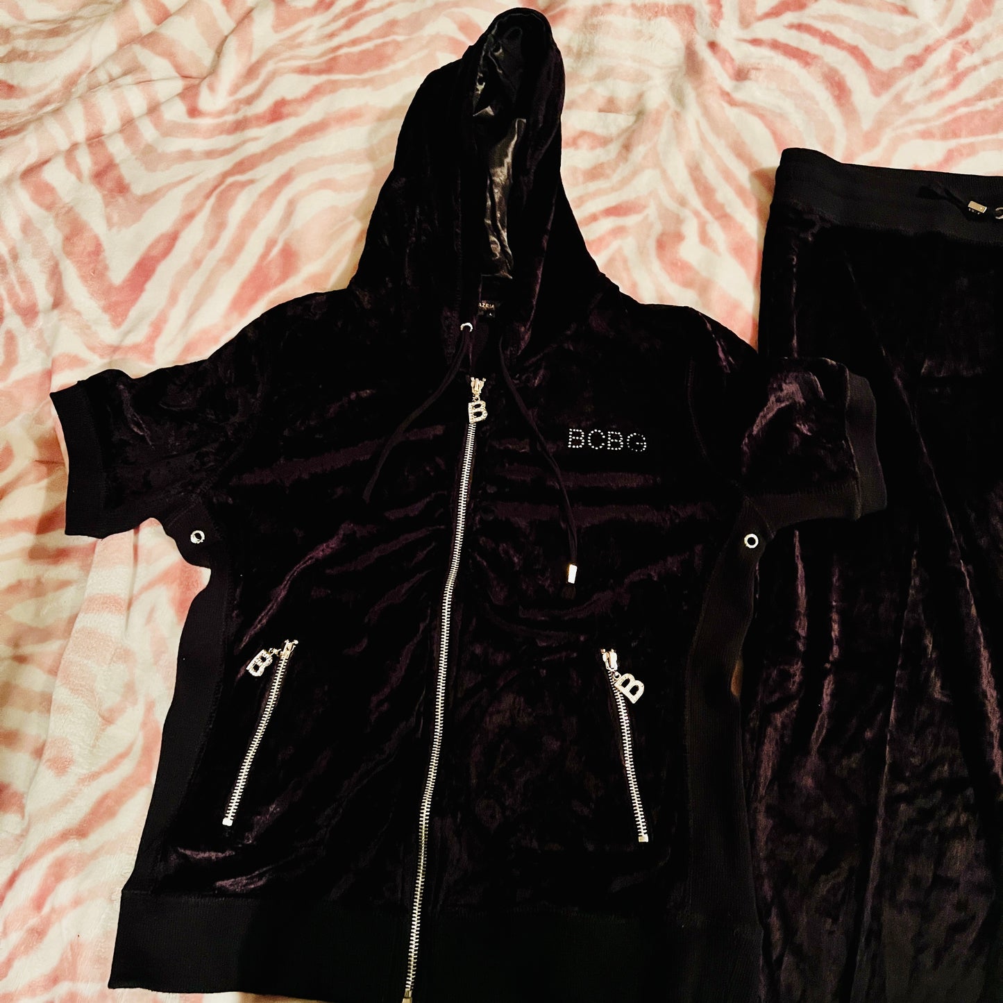 New Large Black BCBG 2-Piece Tracksuit Jacket + Track Capri Pants Set MSRP $160