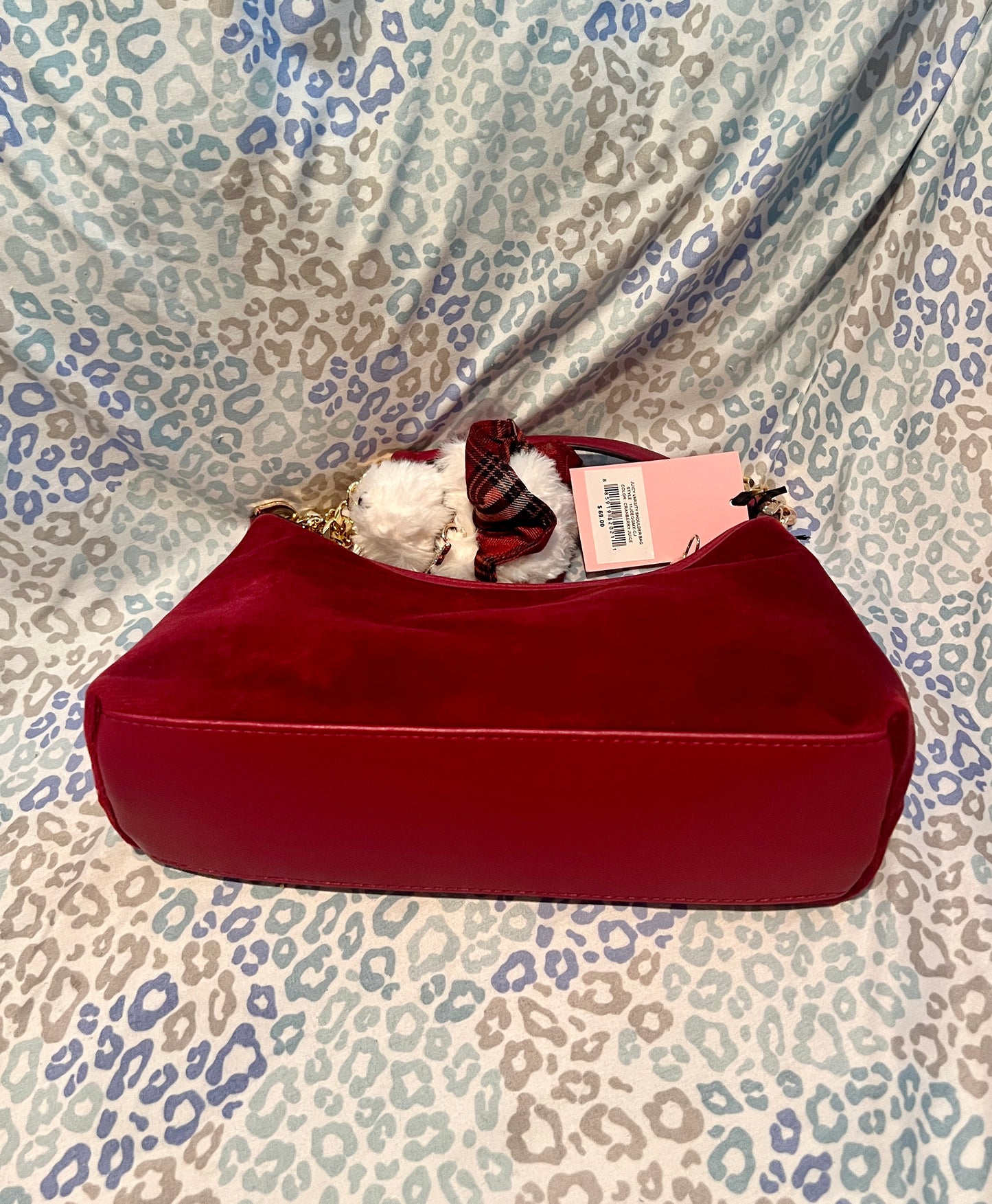 New Red Juicy Couture Purse Shoulder Bag Satchel Patch Scottie Dog Charm Handbag