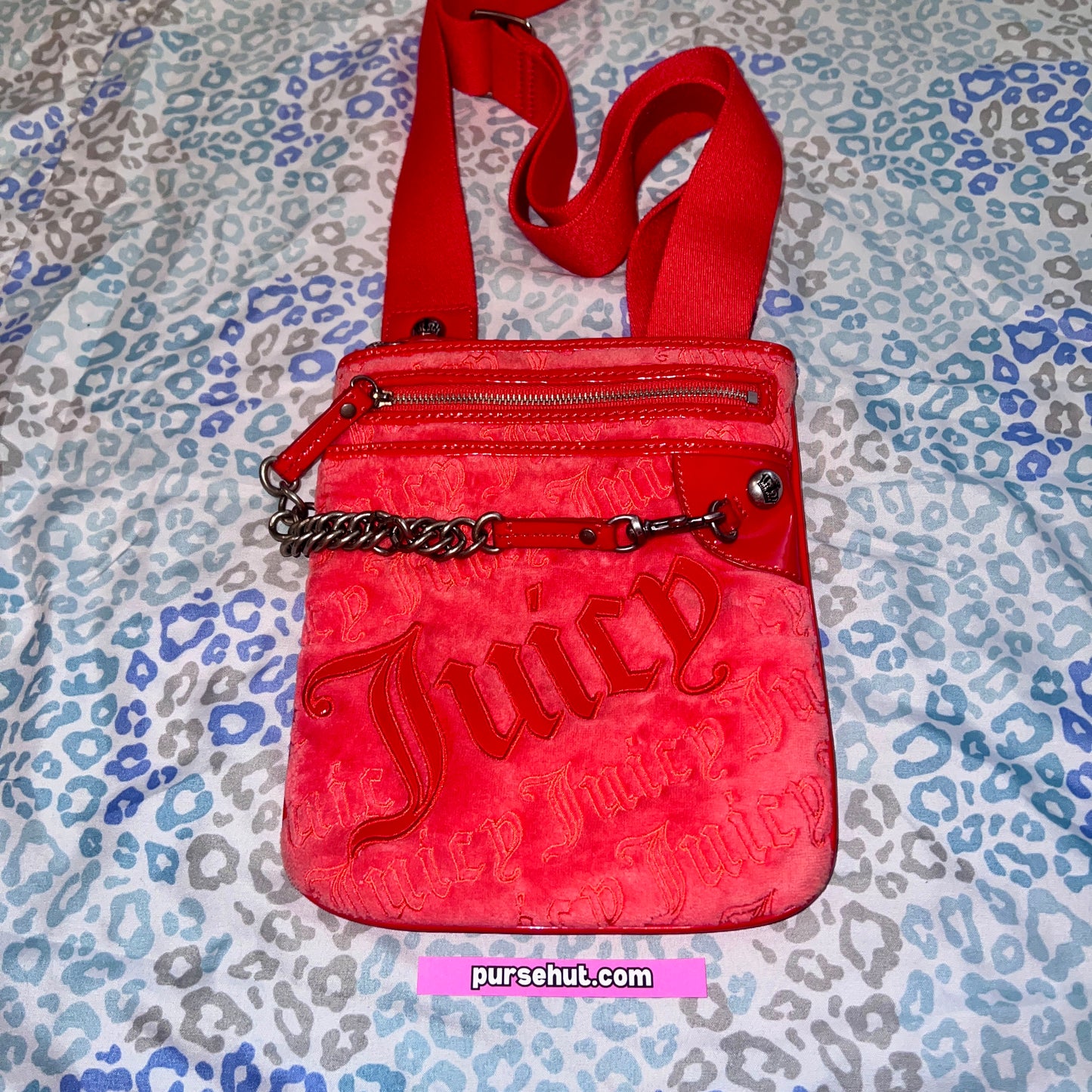 Vintage Rare Red Juicy Couture Purse Crossbody Bag Handbag Velour Y2K