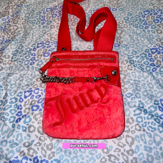 Vintage Rare Red Juicy Couture Purse Crossbody Bag Handbag Velour Y2K