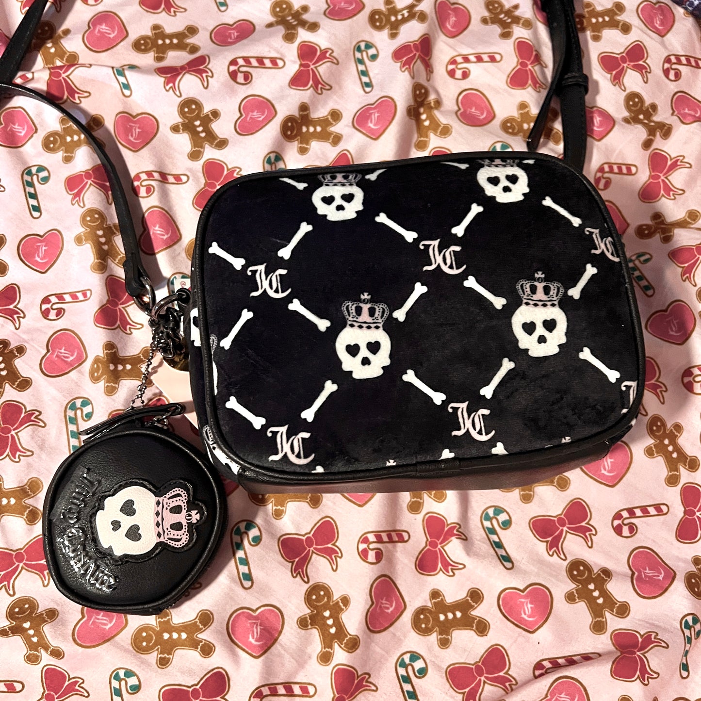 New Black Juicy Couture Crossbody Bag Purse Skull Haunted Couture MSRP $79