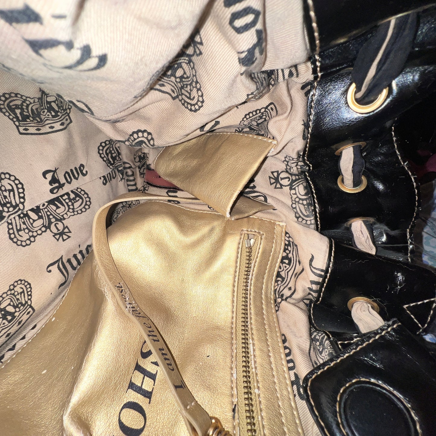 Vintage Black Juicy Couture Purse Daydreamer Tote Bag Y2K Terry Cloth Handbag