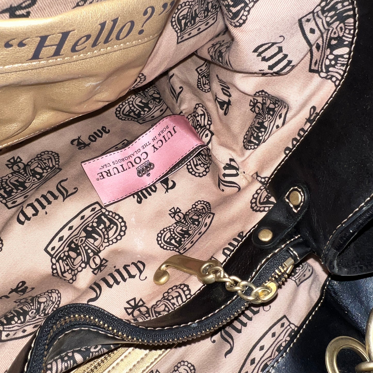 Vintage XL Black Juicy Couture Satchel Tote Purse Terry Cloth Y2K Travel Bag
