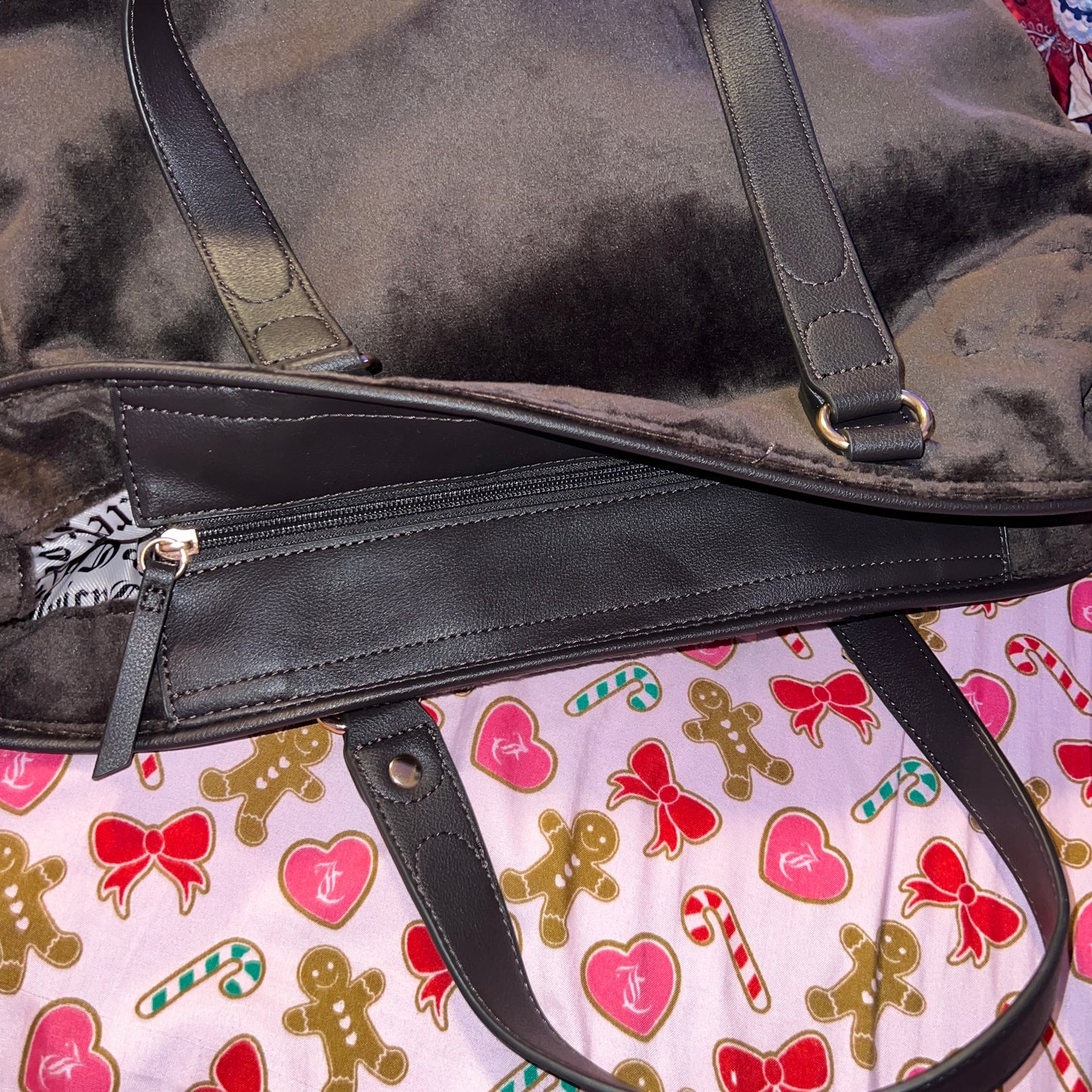 New Brown Juicy Couture Tote Bag Purse Handbag Vintage Style Velour Y2K