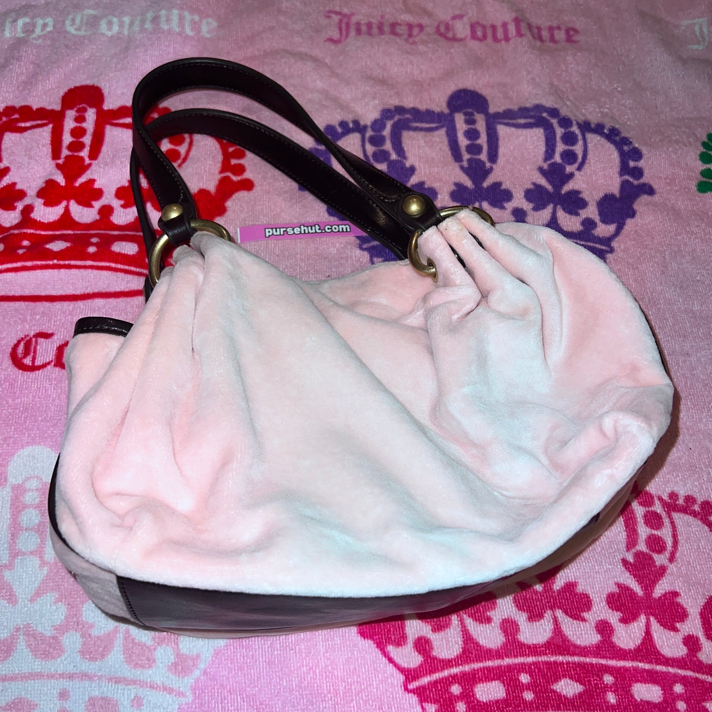 Vintage Black Pink Juicy Couture Purse Bag Satchel Handbag Velour Y2K Mcbling
