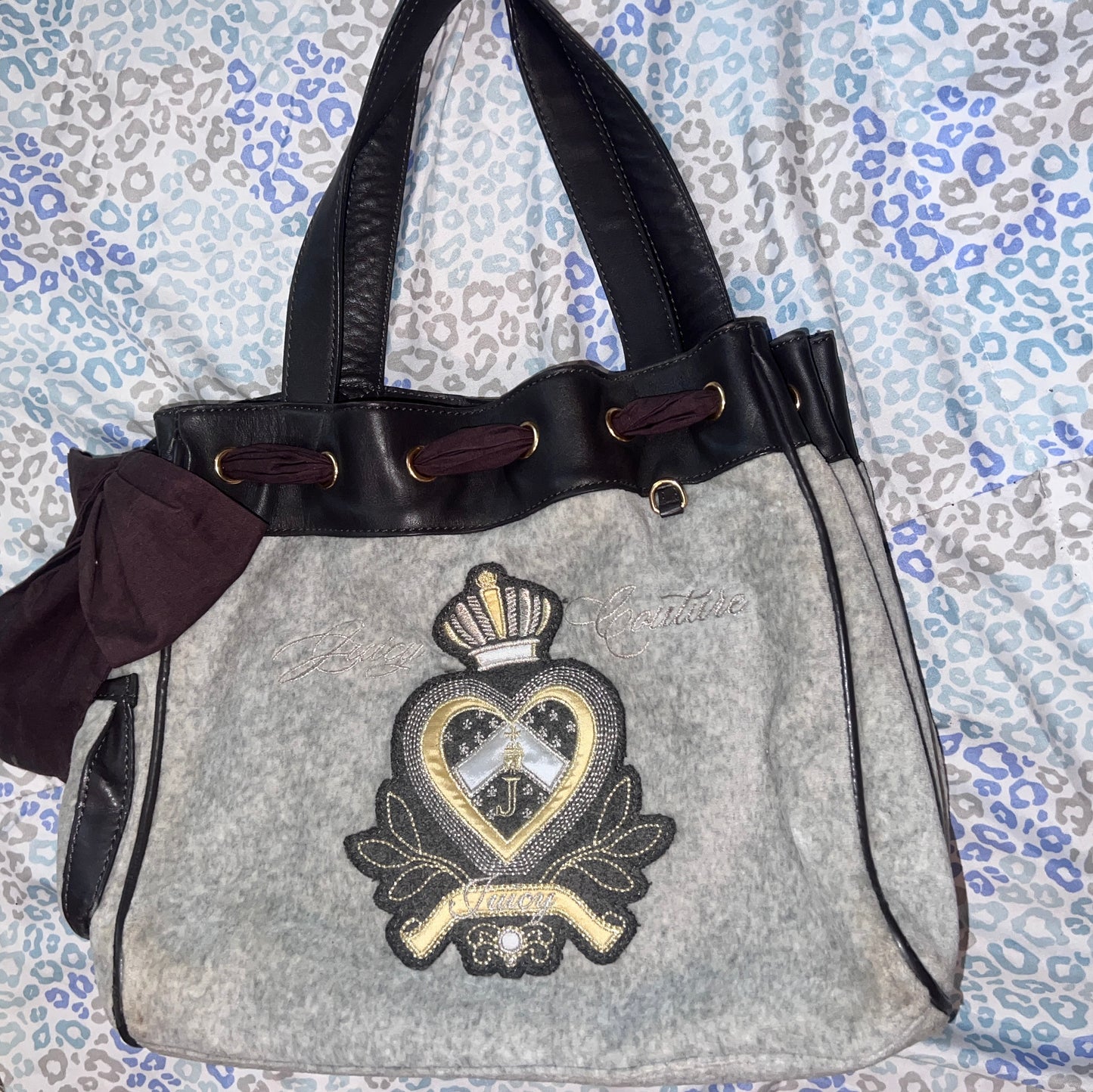 Vintage Gray Juicy Couture Purse Tote Bag Daydreamer Handbag Velour Y2K Mcbling