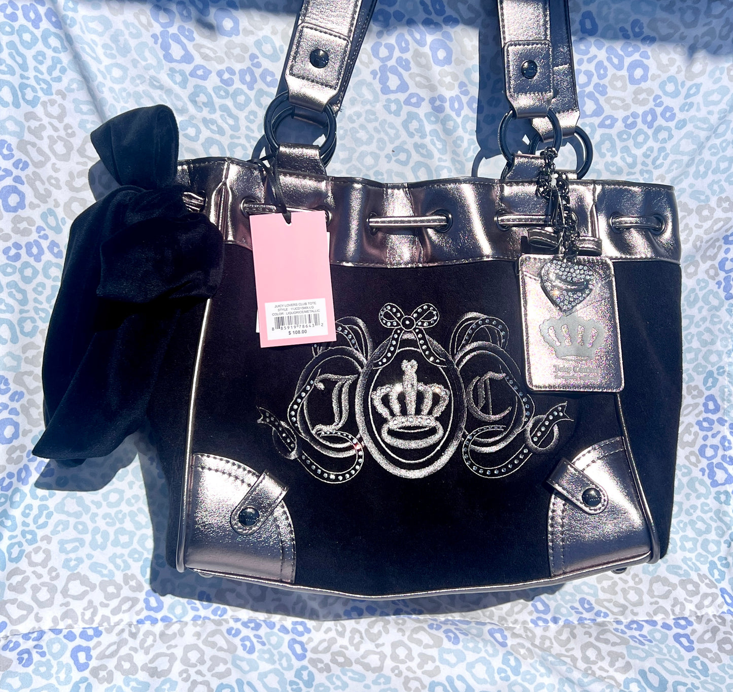 New Silver Black Juicy Couture Tote Bag Gunmetal Daydreamer Purse + Wallet