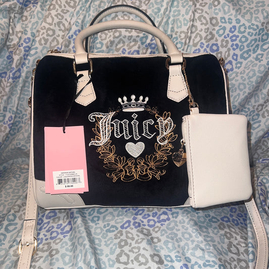 New White Black Juicy Couture Handbag Bag Purse Heritage Satchel Velvet MSRP $99