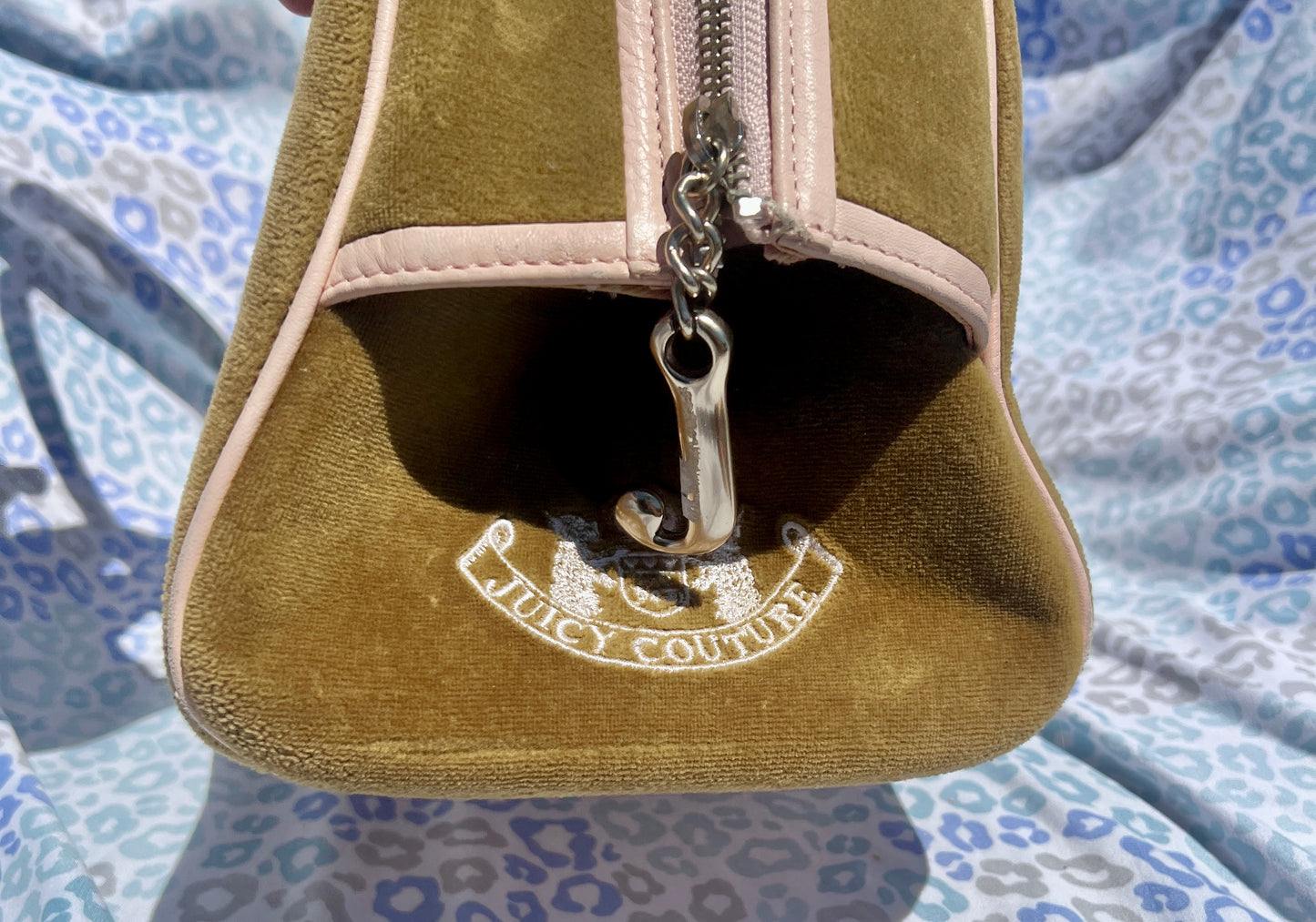 Vintage Olive Green Juicy Couture Purse Velvet Bowler Bag Satchel Handbag Y2K
