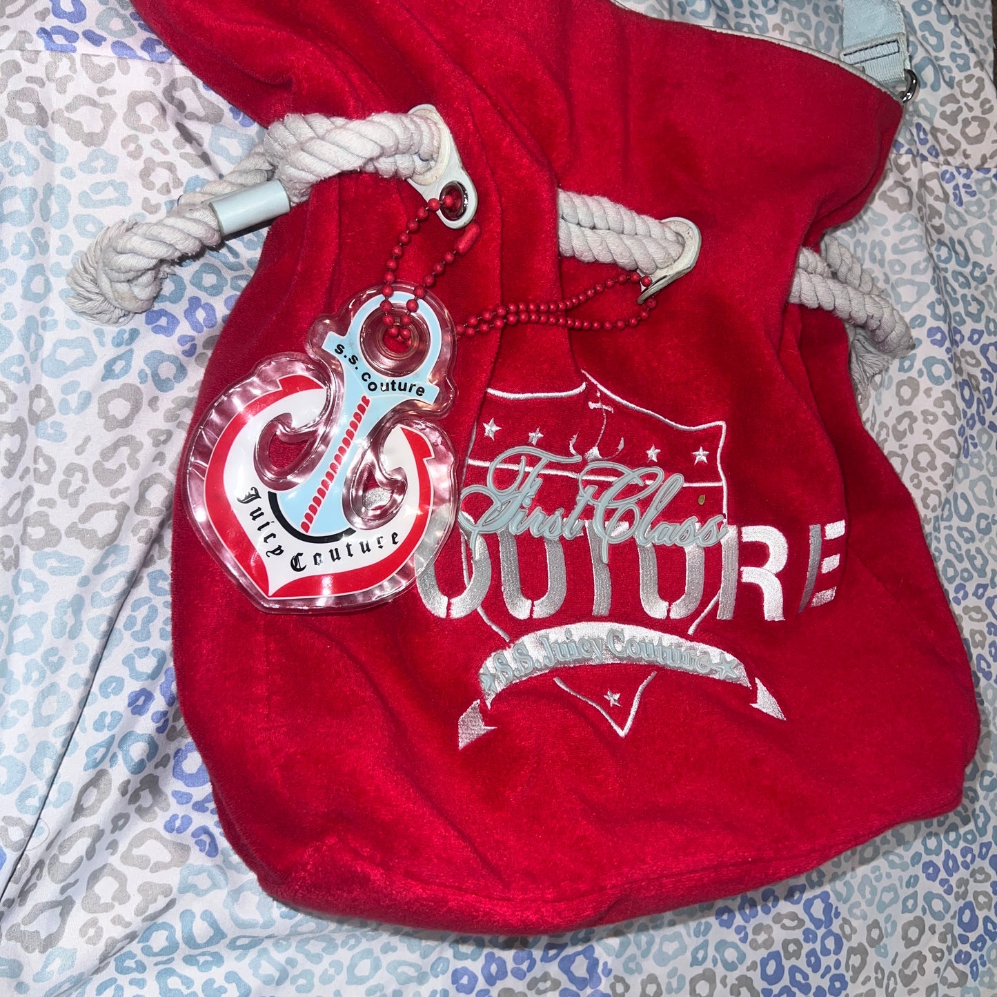 Vintage Rare Red Juicy Couture Purse Tote Bag Handbag Terry Cloth Y2K First Class