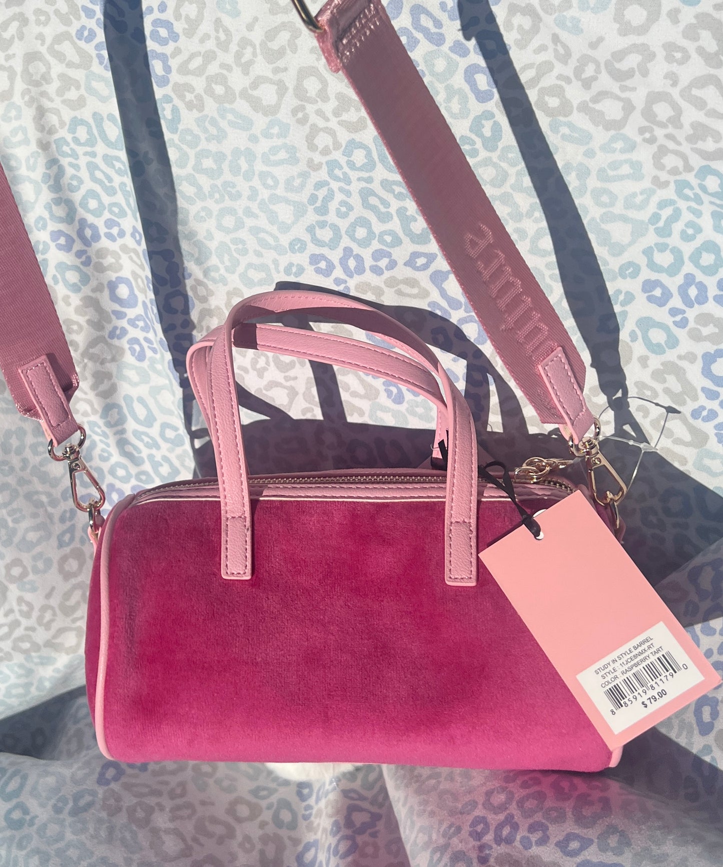 New Pink Choose Juicy Couture Purse Study In Style Barrel Bag Patch Work Velour