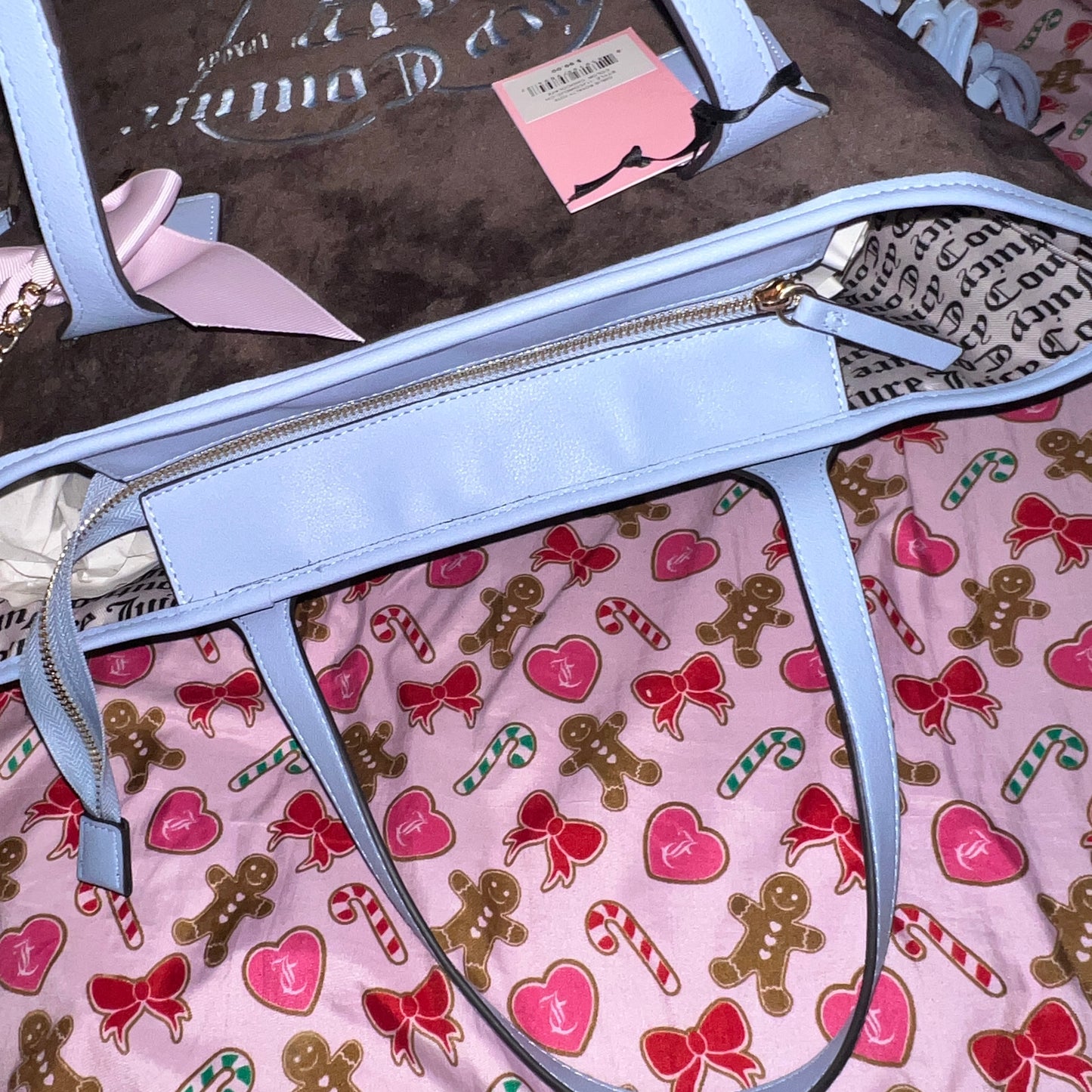 New Blue Brown Juicy Couture Tote Bag Purse Velour Y2K Vintage Style