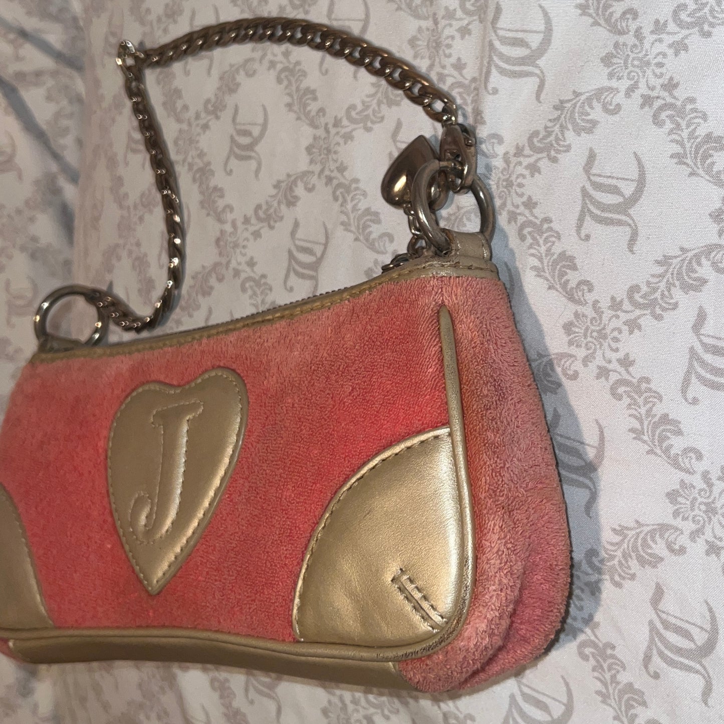 Vintage Gold Salmon Pink Juicy Couture Purse Bag Clutch Handbag Y2K Terry Cloth