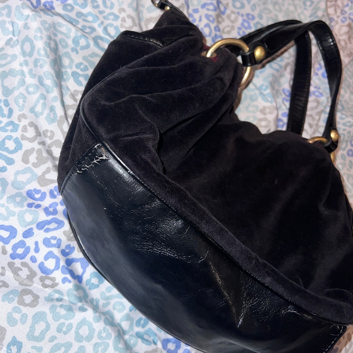 Vintage Black Juicy Couture Handbag Satchel Bag Purse Velour Y2K