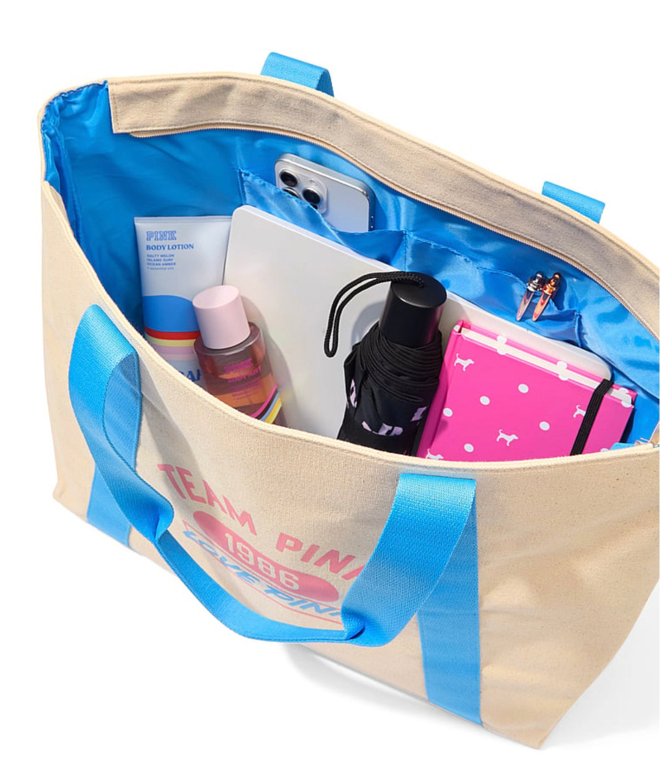 New Blue Cream Team Pink Victoria’s Secret Canvas Tote Bag Purse