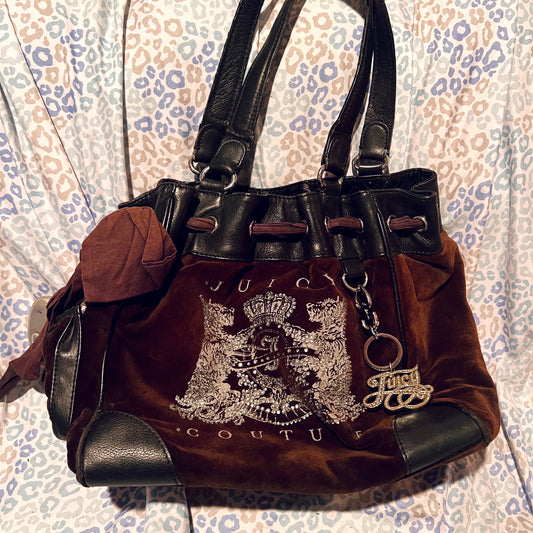 Vintage Brown Juicy Couture Purse Tote Bag Scottie Daydreamer Velour Y2K