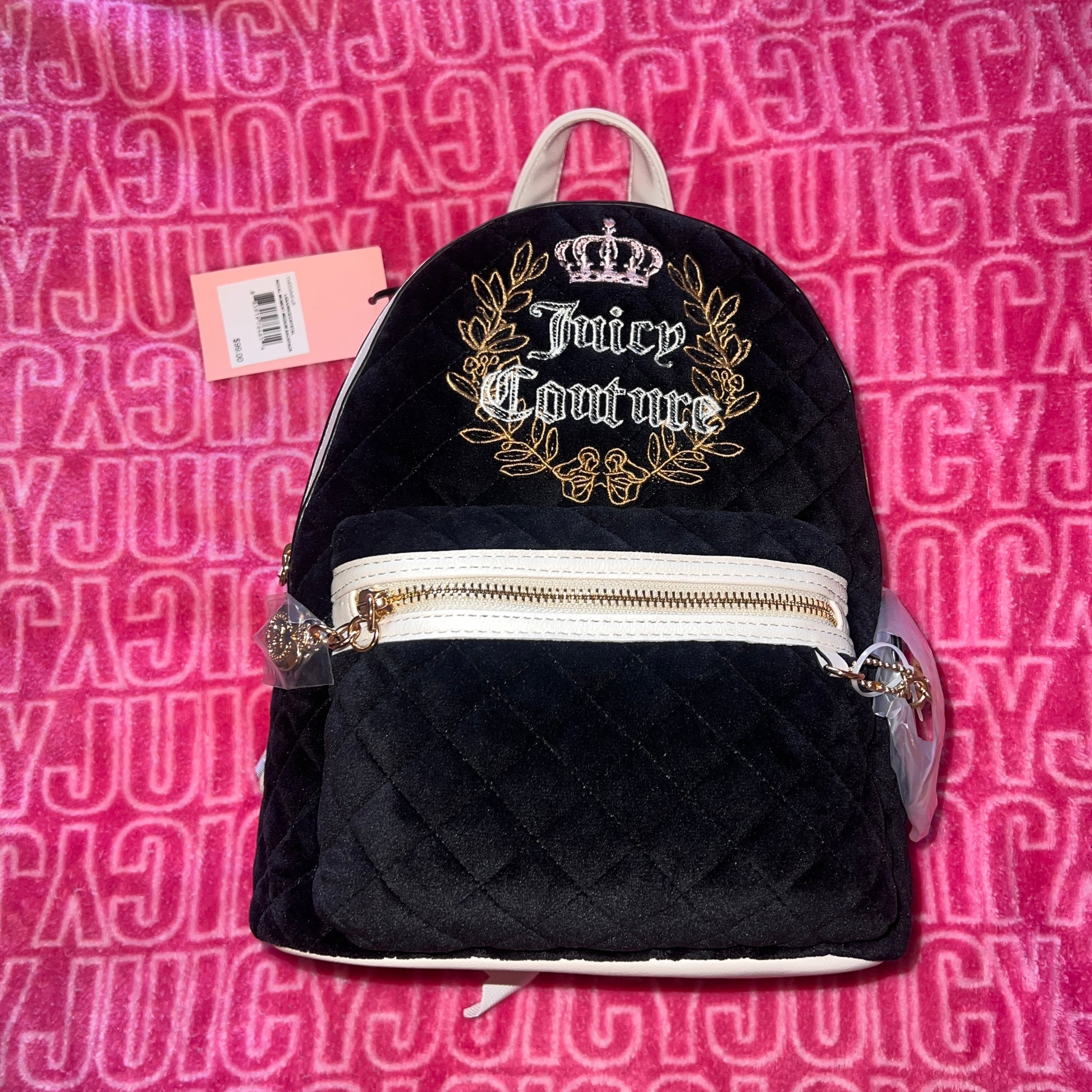juicy couture mini backpack pink New Pink Black Juicy Couture Mini Backpack Purse Bag Velvet Royal Mome – Purse Hut