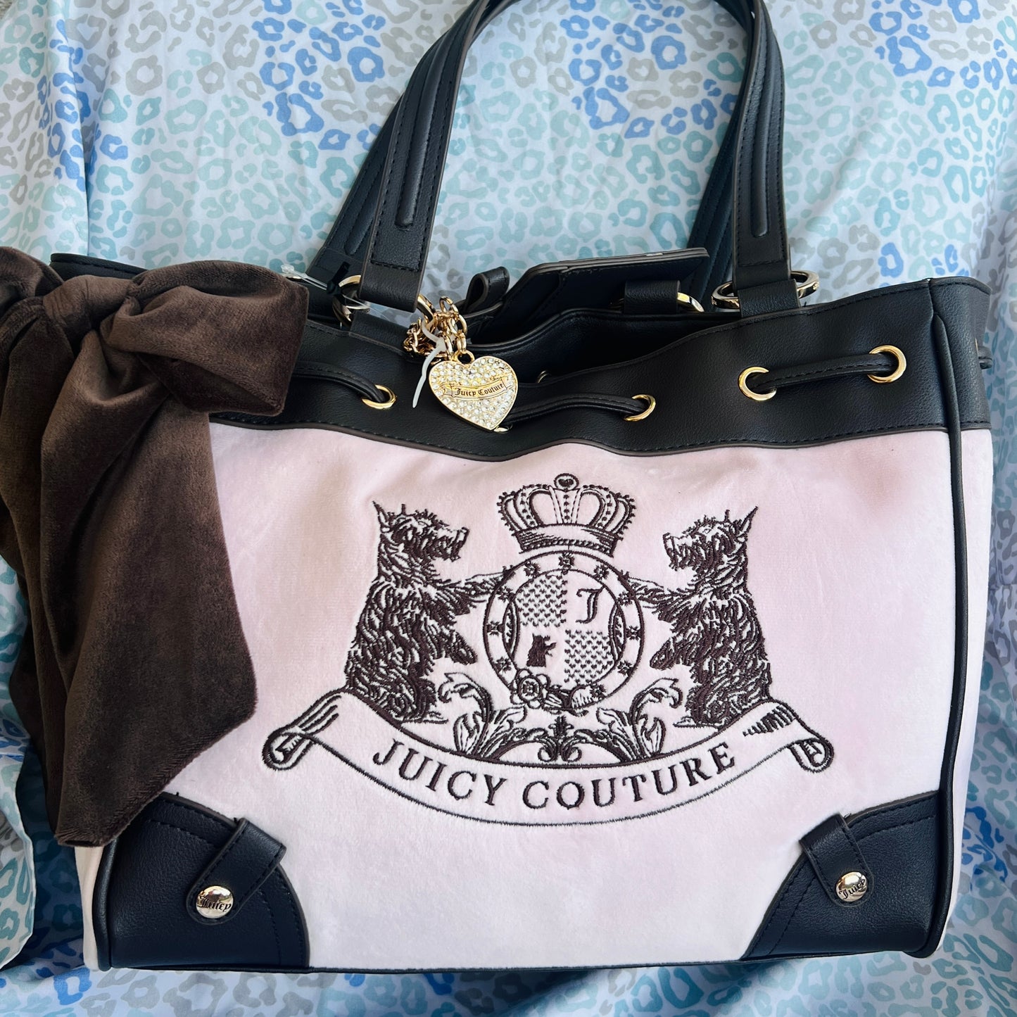 New Brown Pink Juicy Couture Purse Daydreamer Tote Bag Satchel Scottie Dog Y2K