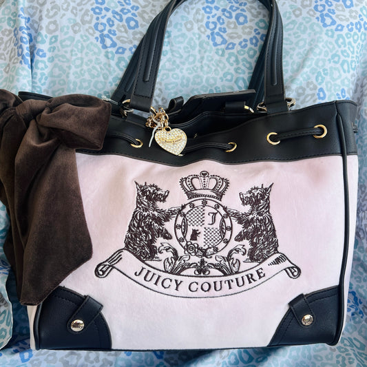 New Brown Pink Juicy Couture Purse Daydreamer Tote Bag Satchel Scottie Dog Y2K