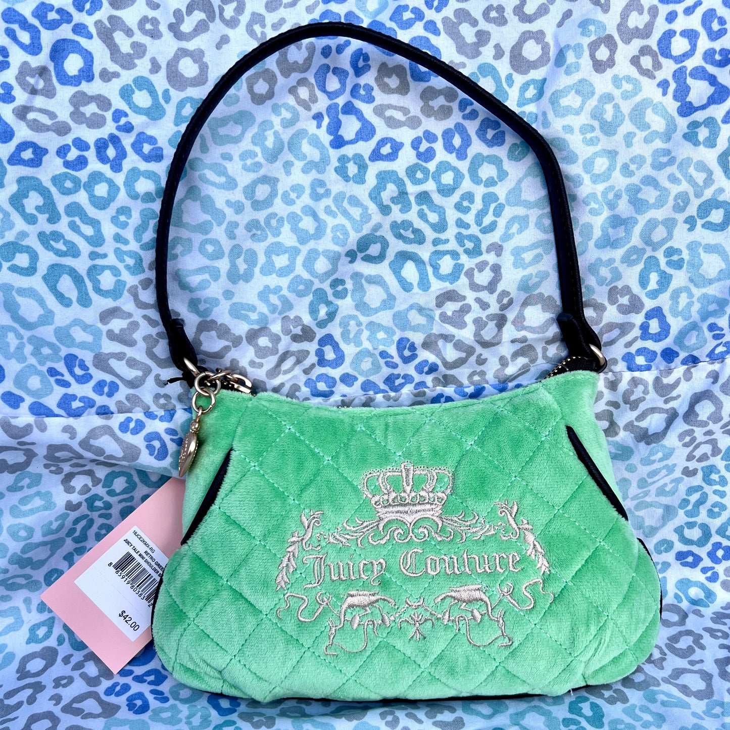 New Green Juicy Couture Purse Clutch Bag Fairy Tale Velvet Vintage Style Handbag