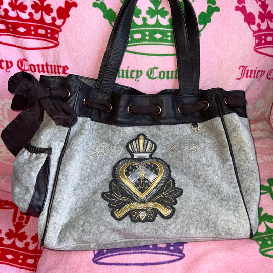 Vintage Grey Juicy Couture Tote Bag Purse Handbag Daydreamer Y2K Heart