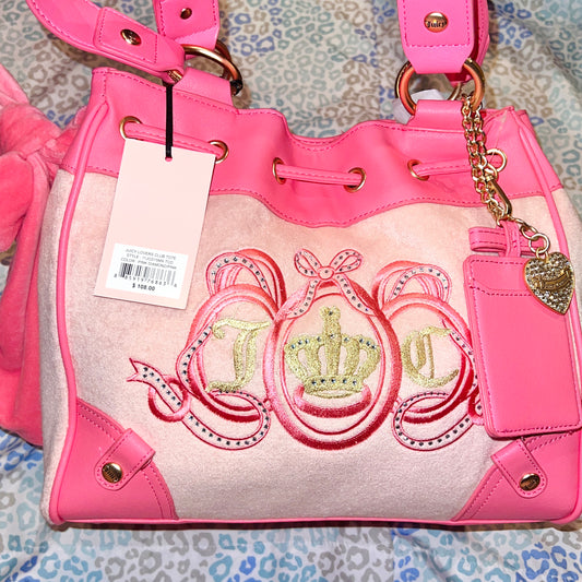 New Pink Juicy Couture Purse Daydreamer Tote Bag Handbag Terry Cloth Vintage Y2K