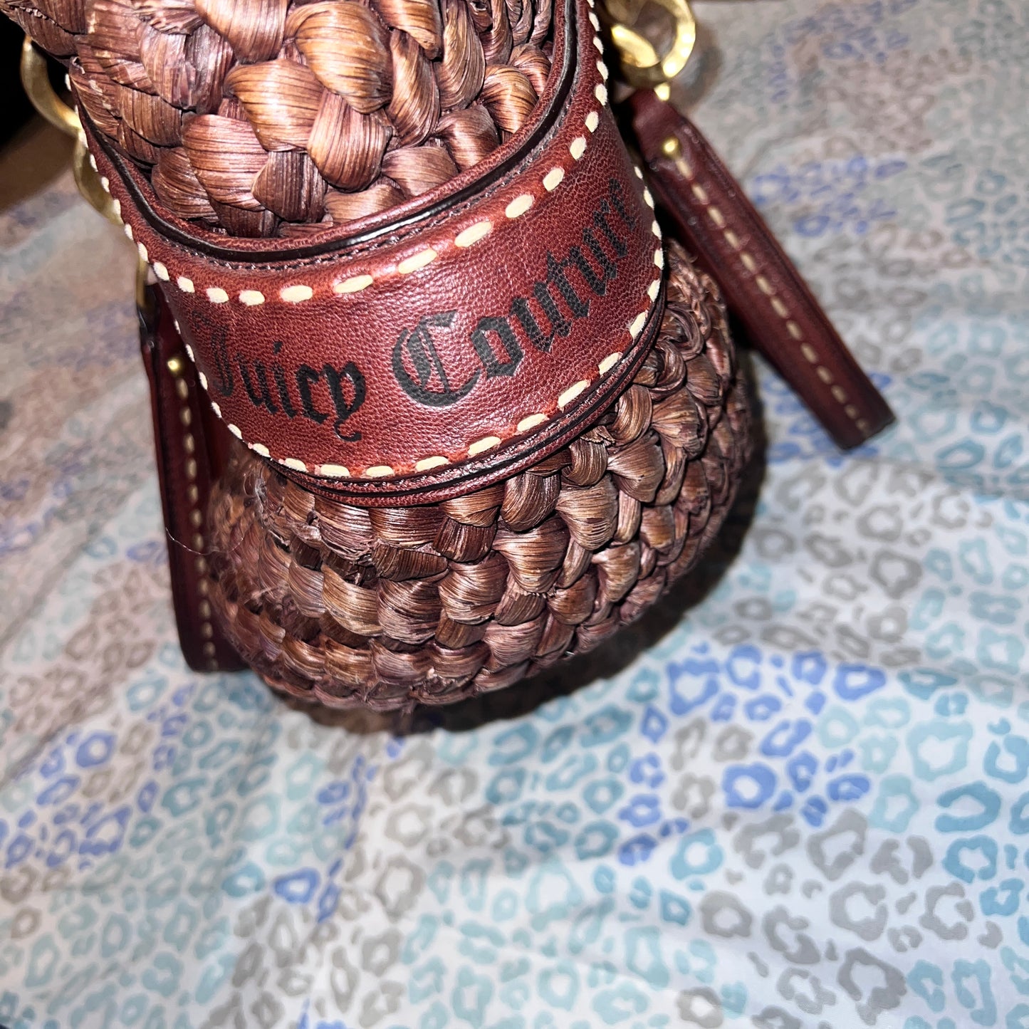 Vintage Brown Juicy Couture Tote Bag Purse Y2K Handbag XL Size Woven Wicker