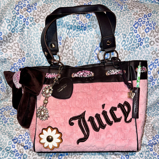 New Custom Brown Pink Juicy Couture Daydreamer Bag Purse Vintage Tote Quilted