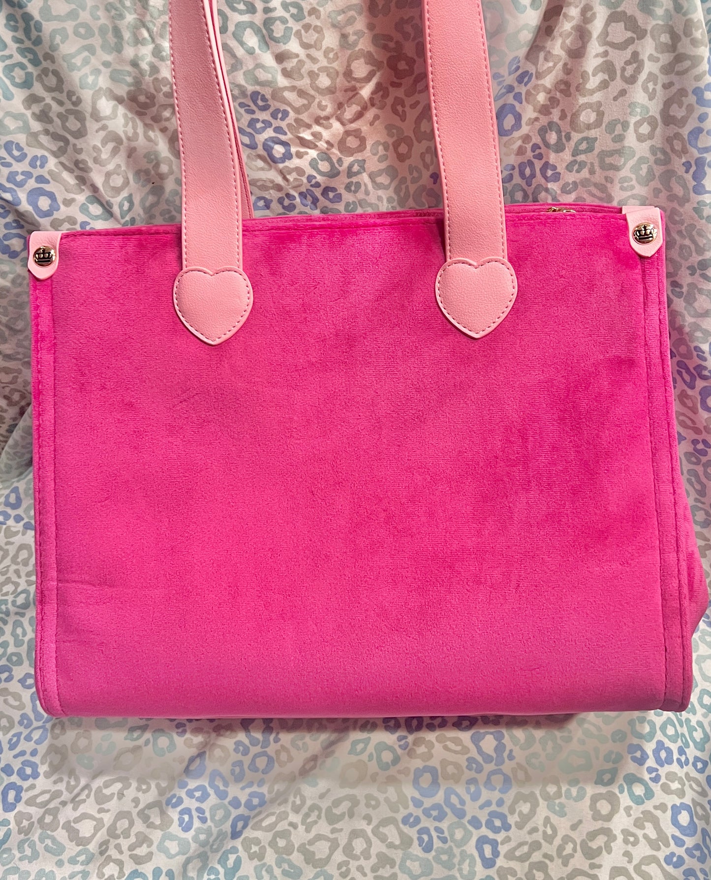 New Pink Juicy Couture Tote Bag Purse Patch Work Handbag Velour + Mini Bag Charm