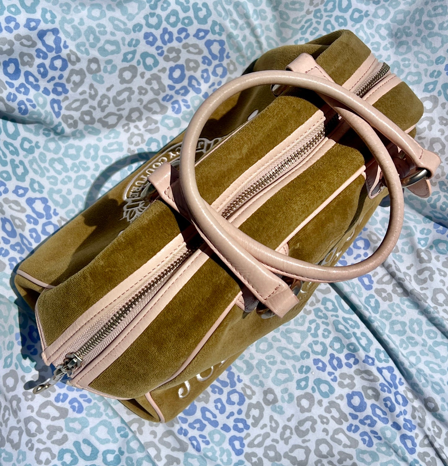 Vintage Olive Green Juicy Couture Purse Velvet Bowler Bag Satchel Handbag Y2K