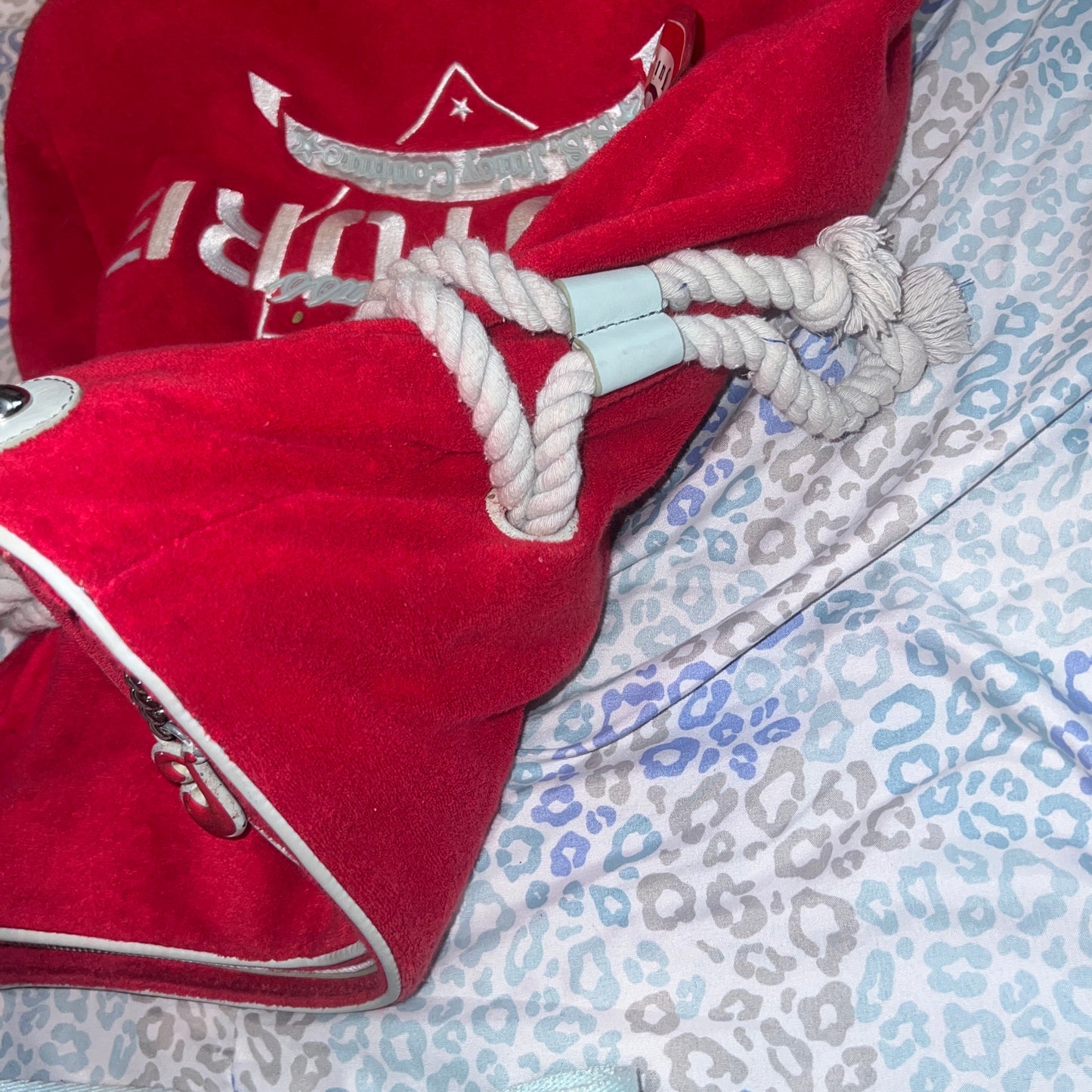 Vintage Rare Red Juicy Couture Purse Tote Bag Handbag Terry Cloth Y2K First Class