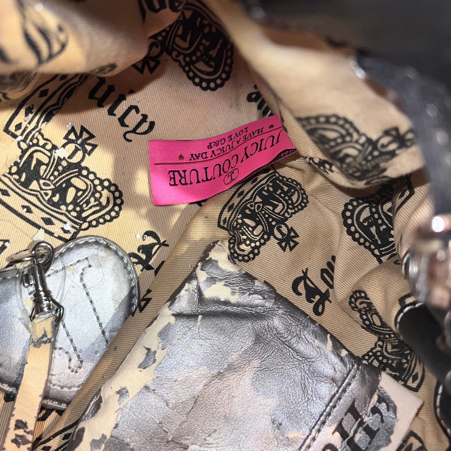 Vintage Black Juicy Couture Purse Handbag Tote Bag Velour Y2K JUICY IS FOR LIFE