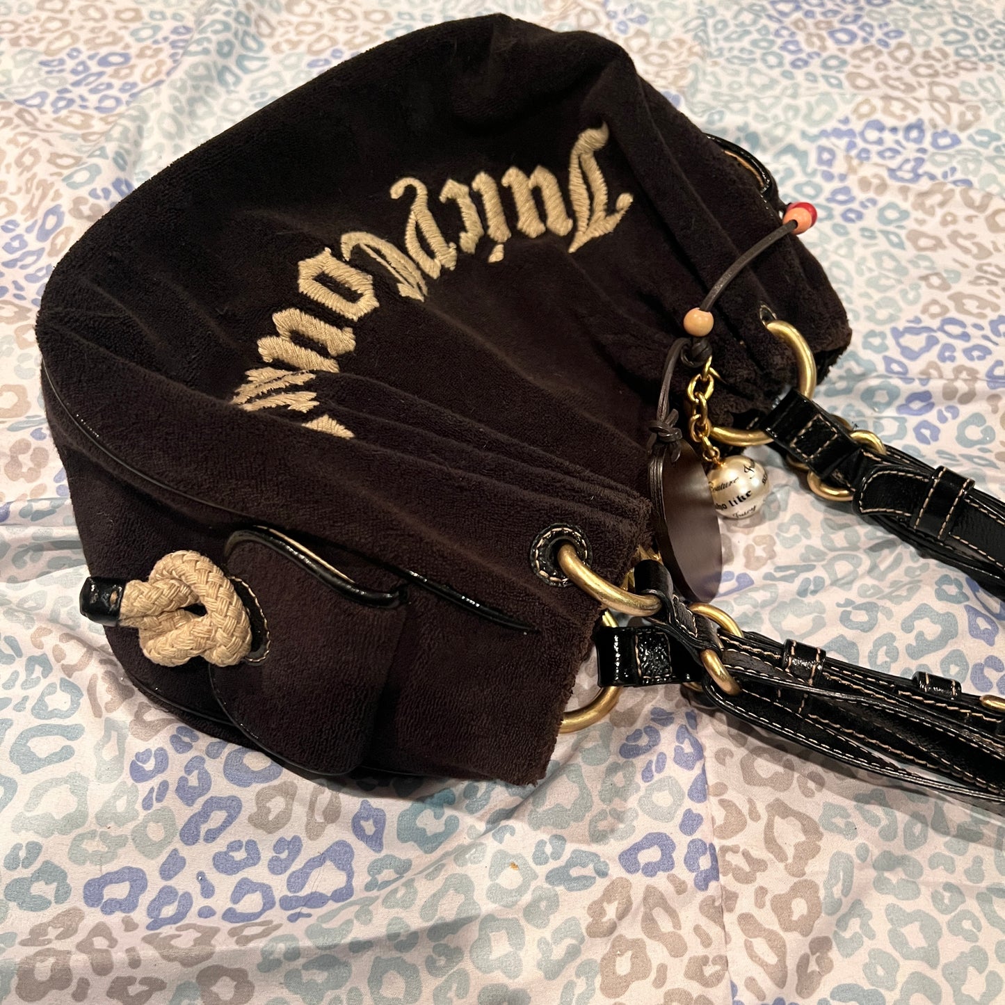 Vintage Black Juicy Couture Satchel Bag Purse Handbag Terry Cloth Mcbling Y2K