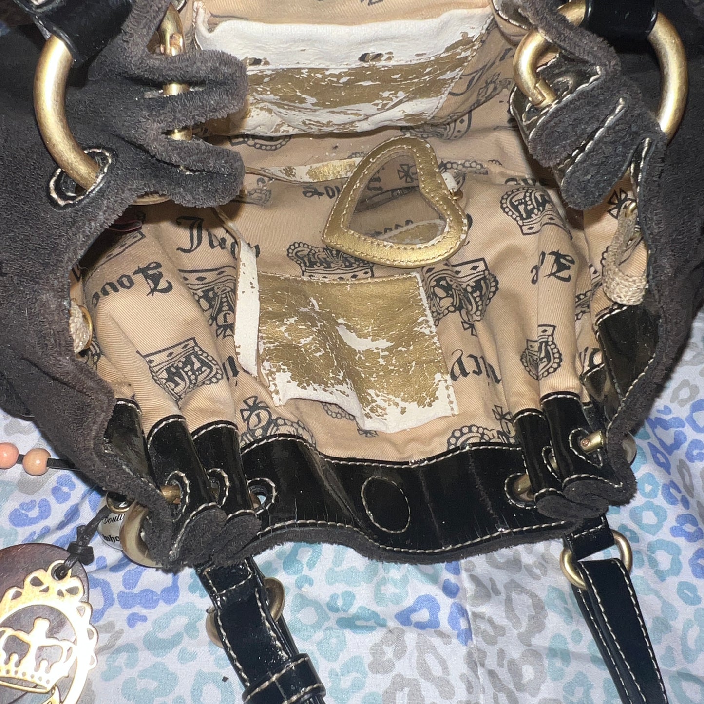 Vintage Black Juicy Couture Satchel Bag Purse Handbag Terry Cloth Mcbling Y2K