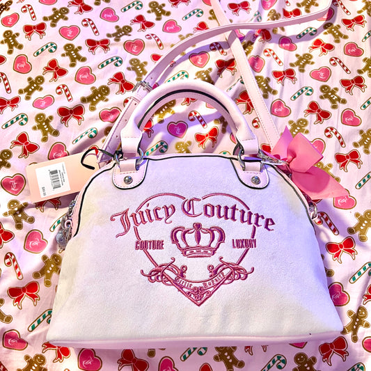 New Pink Juicy Couture Purse Bowler Bag Satchel Velour Vintage Style