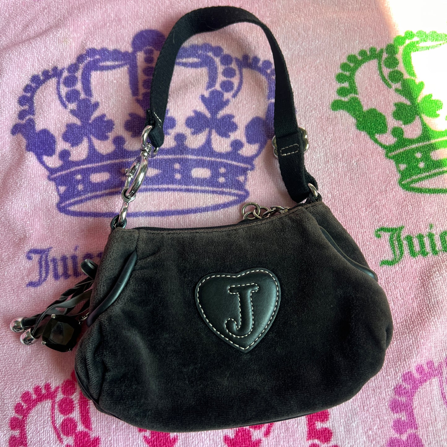 Vintage Black Juicy Couture Purse Mini Bag Handbag Velour Y2K Card Holder