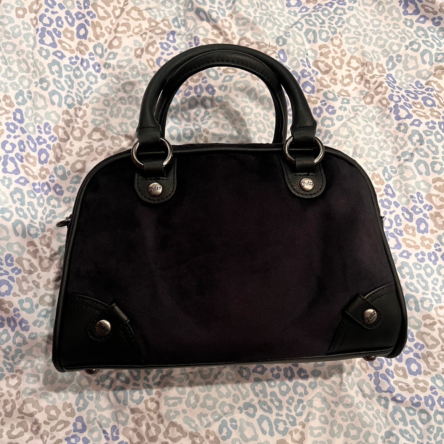 New Black Juicy Couture Purse Bowler Bag Velour Handbag Vintage Style Y2K