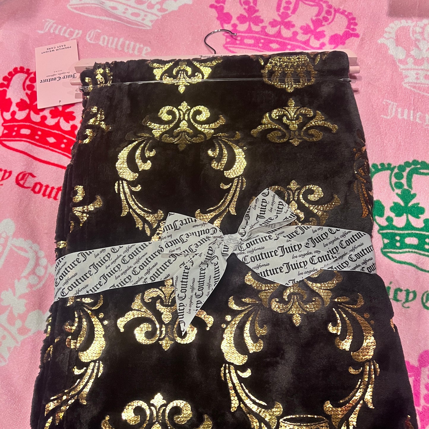 New Gold Black Juicy Couture Blanket Plush Throw 50 x 70 inch Queen of Couture