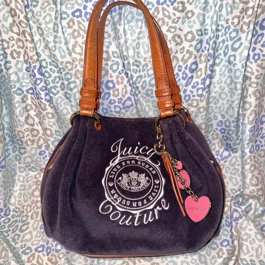 Vintage Brown Blue Juicy Couture Purse Bag Handbag Terry Cloth Live for Sugar