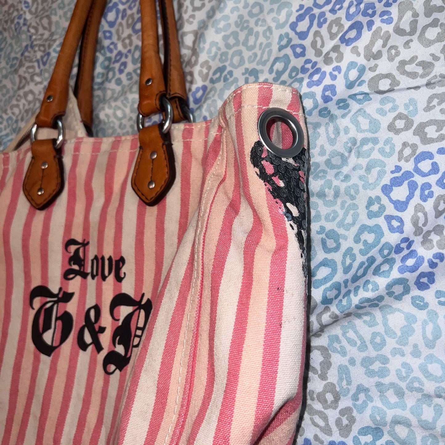 Vintage Pink Juicy Couture Purse Tote Bag Handbag Striped Butterfly Y2K