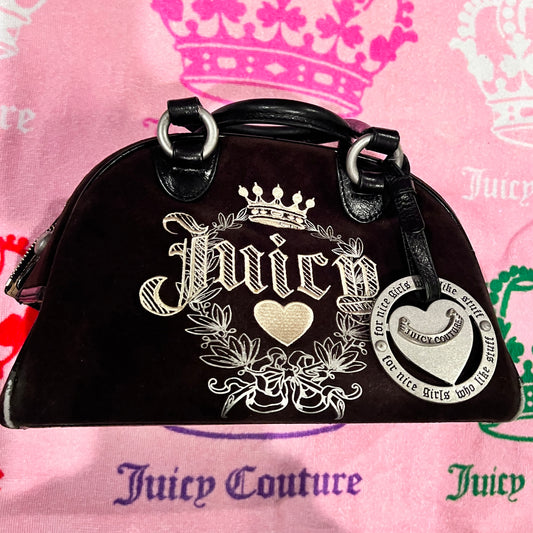 Vintage Black Juicy Couture Purse Bowler Bag Satchel Handbag Velour Y2K