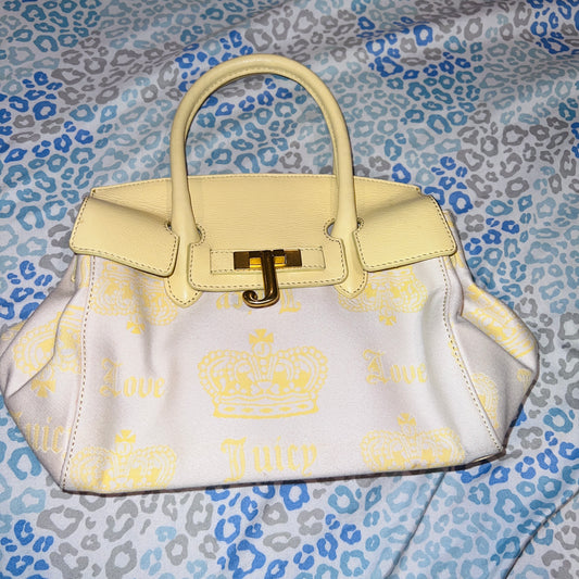 Vintage Yellow Juicy Couture Purse Handbag Satchel Bag  Birkin Style Y2K Crowns