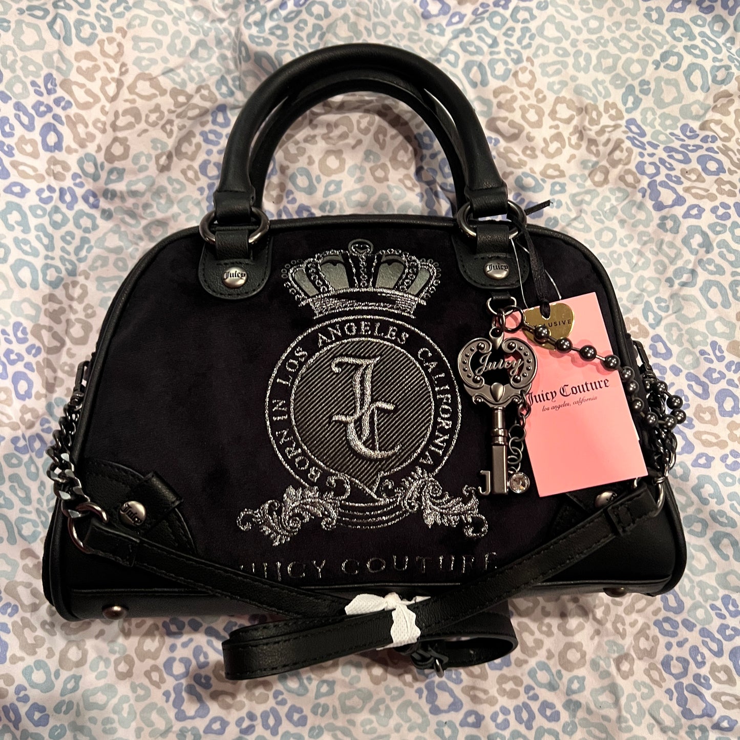 New Black Juicy Couture Purse Bowler Bag Velour Handbag Vintage Style Y2K