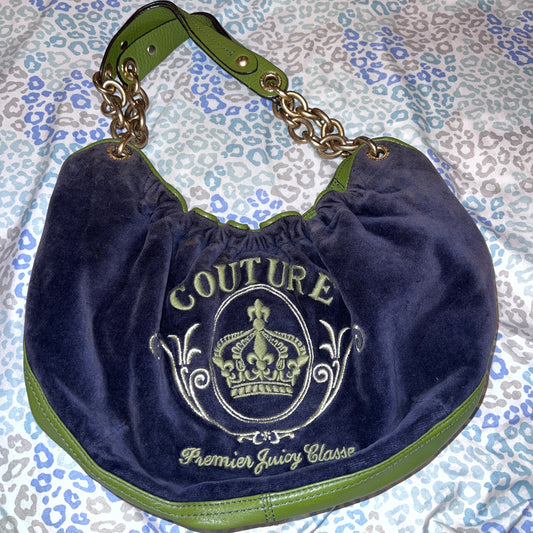 Vintage Green Blue Juicy Couture Bag Purse Handbag Satchel Velour Y2K