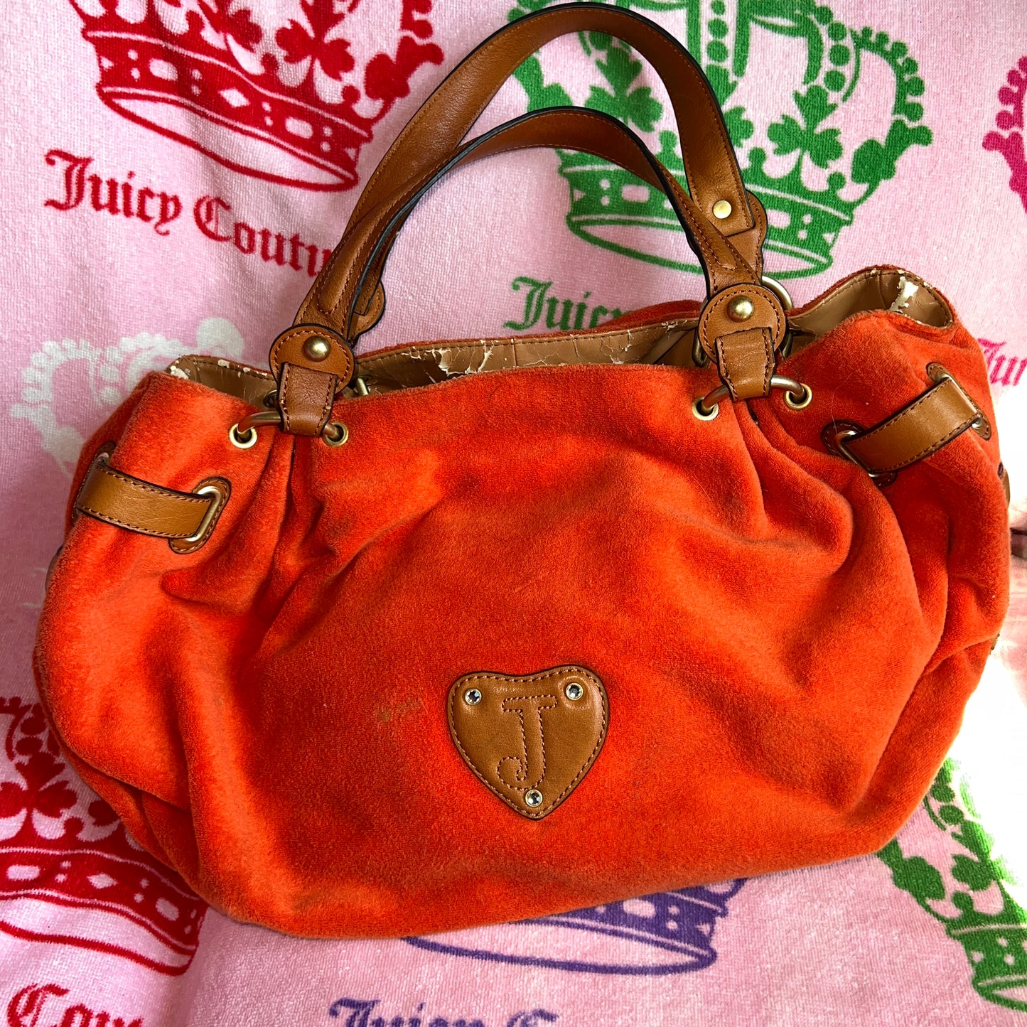 Vintage Orange Juicy Couture Purse Satchel Bag Handbag Terry Cloth Cherry Y2K