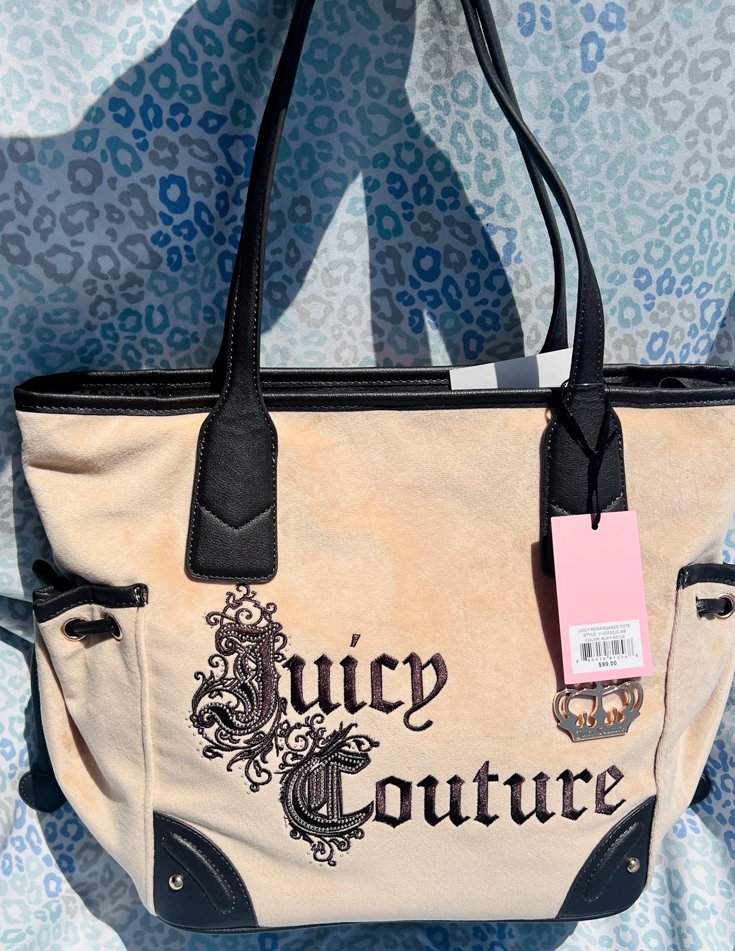 New Brown Beige Juicy Couture Purse Renaissance Tote Bag Velour Vintage Style