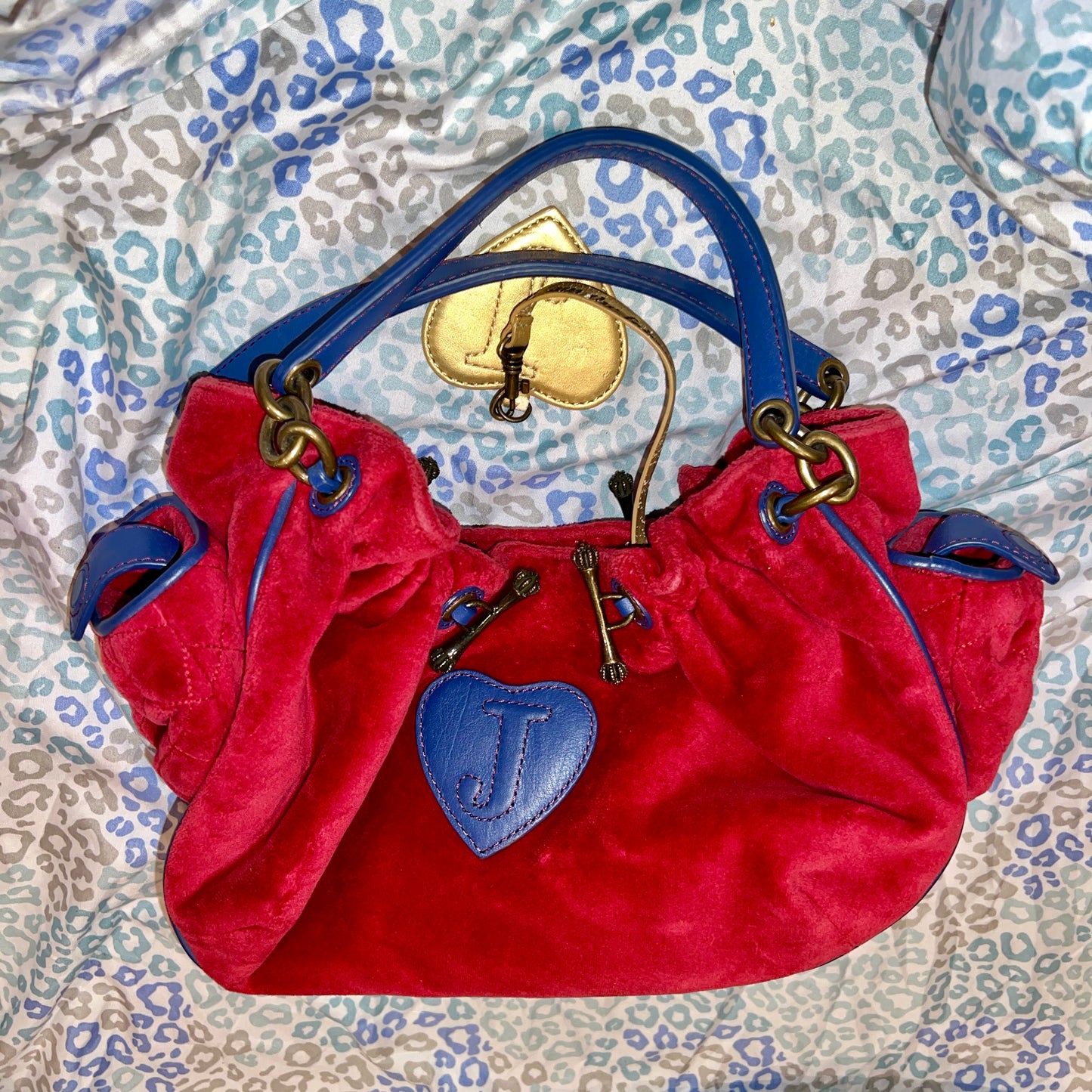 Vintage Blue Red Juicy Couture Purse Velour House of Juicy Handbag Y2K Bag