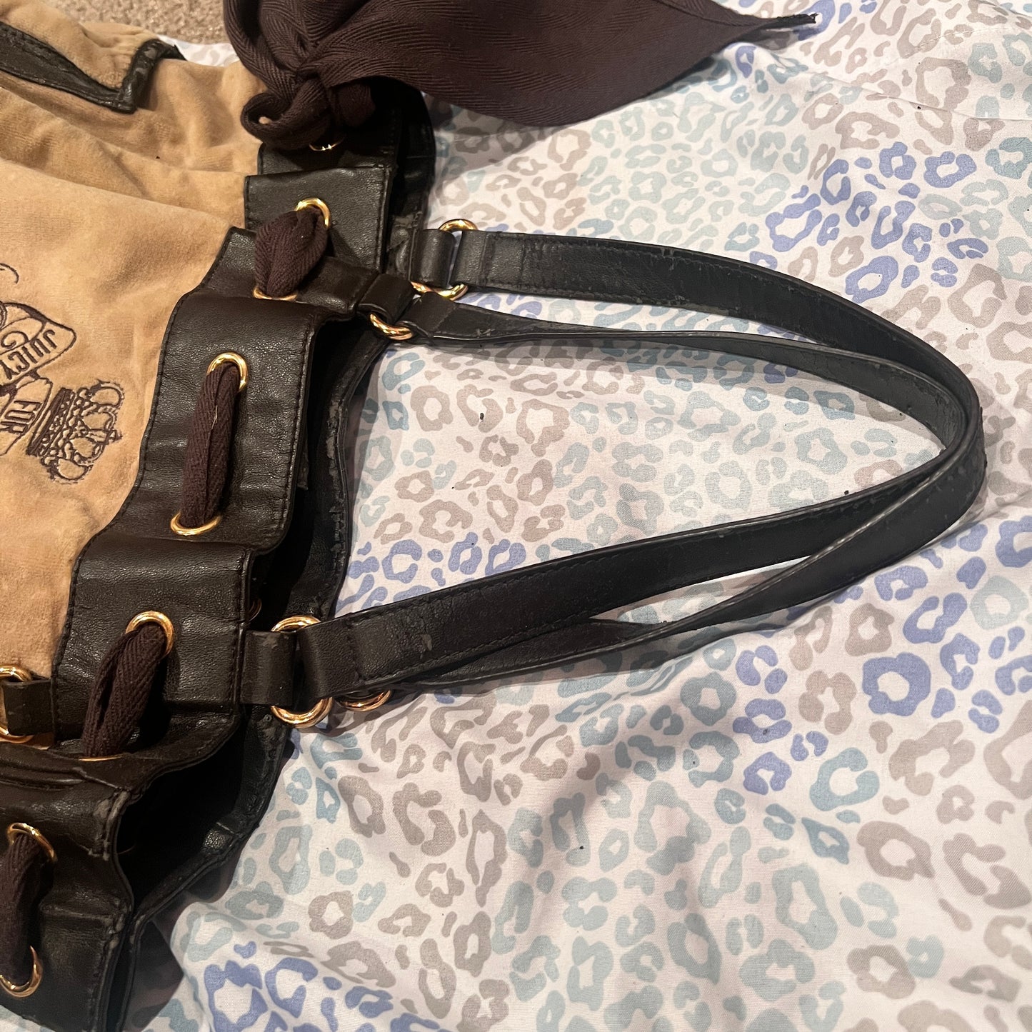 Vintage Brown Tan Juicy Couture Purse Daydreamer Tote Bag Handbag Velour