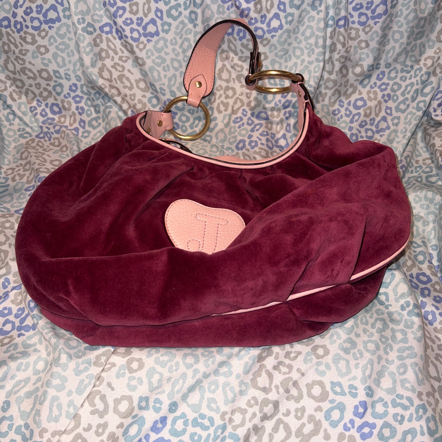 Vintage Maroon Pink Juicy Couture Purse Shoulder Bag Handbag Y2K Velour Mcbling